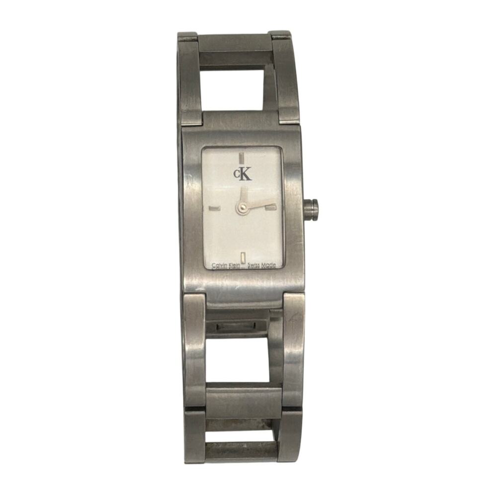 Calvin Klein Tank Watch Women 17mm White Dial Steel Rectangle K4111 New Battery